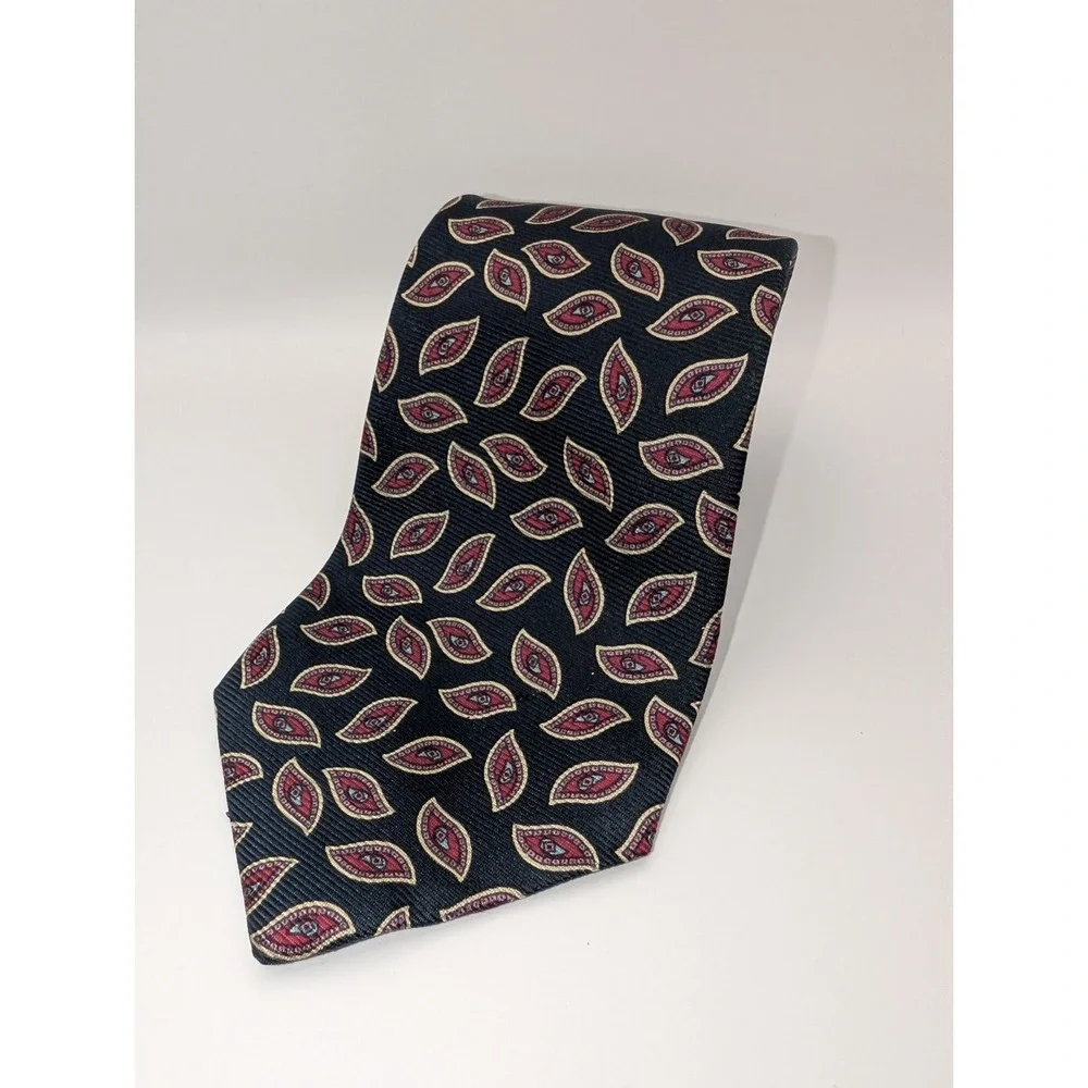 Polo Ralph Lauren Mens Handmade All Silk Tie Navy Red Geometric Shape USA